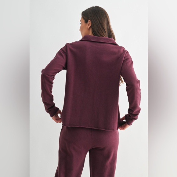 Dark Plum 100% Cotton Long Sleeve Henley Long Sleeve V-Neck Top - Picture 3 of 5